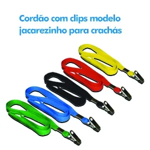 Cordo com clips modelo jacar para crach - CINZA 